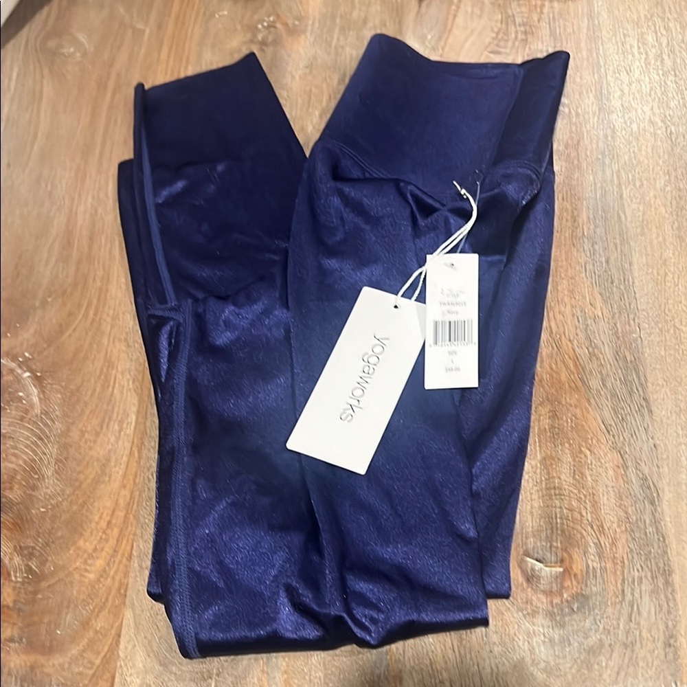 NWT Yogaworks Shiny Blue Leggings